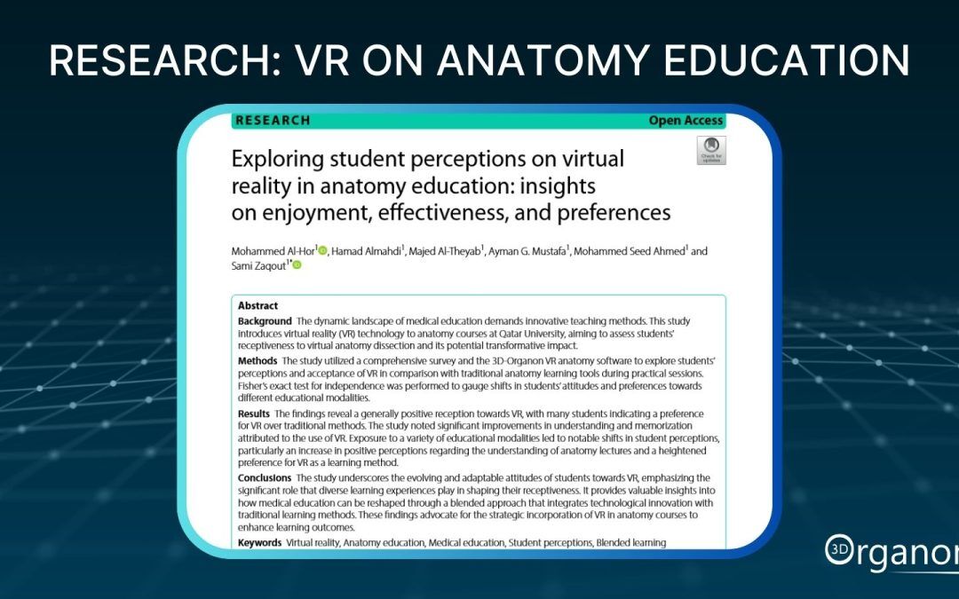 Research conducted, exploring student perceptions on virtual reality in anatomy education: insights on enjoyment, effectiveness and preferences.